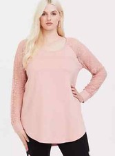 Torrid Women's Size 2 2X Pink Lace Sleeve Scoop Neck Pullover Tunic Sweatshirt