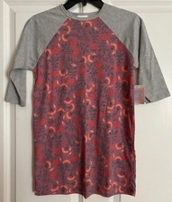 NWT LuLaRoe SLOAN Top - baseball style - floral w/ gray Sz 14 Girl Medium New
