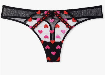 Panty Perizoma Victoria's Secret Dream Angels Ricamo Cuore Nero Nuovo Con Etichetta