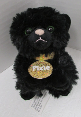 Gund Justice Pet Shop Pixie Black Cat Plush Mini 4.5'' Green Eyes Gold Collar