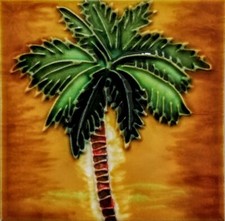 Palm tree orange tropical sunshine Decorative Ceramic Art Tiles Hand crafted 4x4