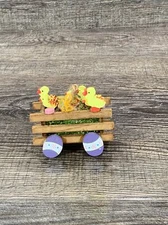 Vtg 1984 Schmid Emgee Easter Decor Chicks Being pulled In Egg Cart/ Adorable!