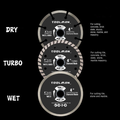 TOOLMAN 4'' Inch Diamond Blade Circular Saw Tile Masonry, (Wet, Dry, Turbo)