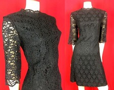 PINUP Rockabilly VINTAGE 1950's 50s 1960s 60s Black LACE Bell Sleeves DRESS sz M