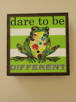DARE to be DIFFERENT Frog Black Mini Framed Canvas Wall Art Shelly Kennedy 6 X 6