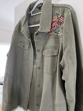 Joe Browns Khaki Floral Embroidered Cut Out Twill Shacket