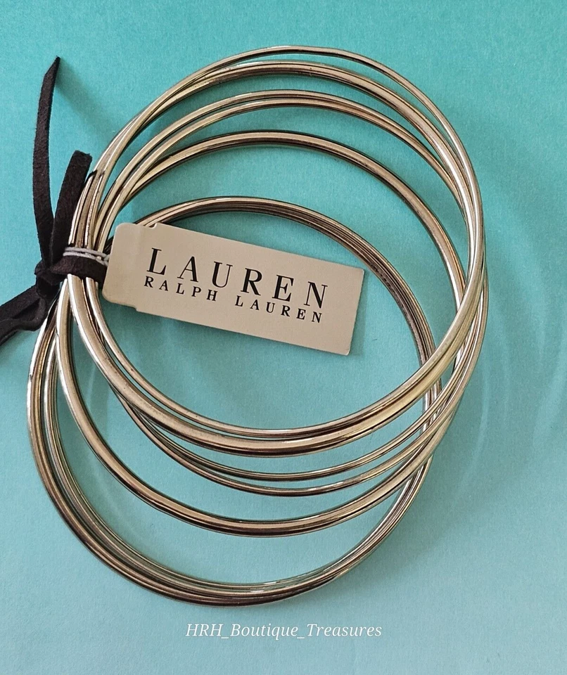 Vintage LAUREN RALPH LAUREN  Gold Plated set of Eight Bangle Bracelets NEW w TAG - Изображение 3 из 4
