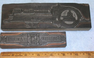 2 Antique Printing Blocks FORESTERS OF AMERICA & WOODMEN OF THE WORLD *MC Lilley