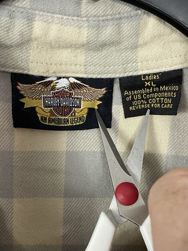 Harley-Davidson Flannel Shirt Women's XL Long Sleeve Plaid Cotton Tan Gray - Picture 3 of 17
