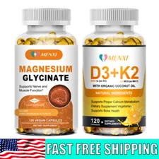 Vitamin D3+K2 Supplement | Magnesium Glycinate Capsules, Immune, Bone, Stress