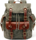 Men Waxed Canvas Leather Backpack Travel Rucksack Camping Hiking School Book Bag