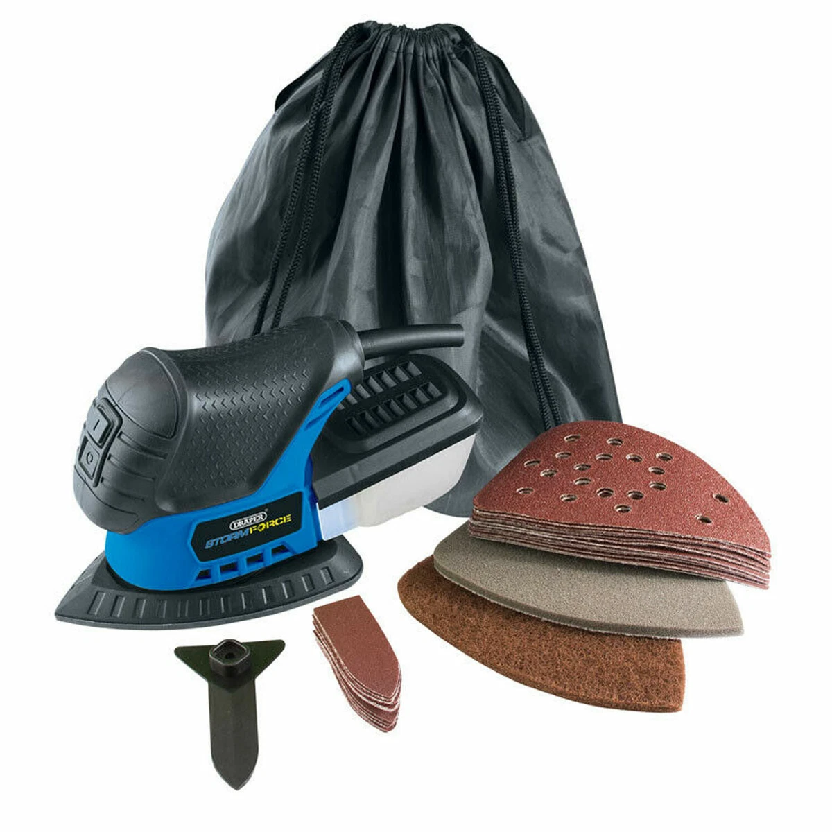 Draper Tri Palm Sander Kit 24 Sanding Sheets Finger Pad 75W 02063