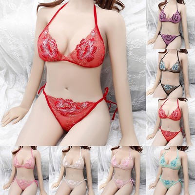 Damen BH Set Unterwäsche Einheitsgröße Höschen Push Up durchsichtig sexy Tan