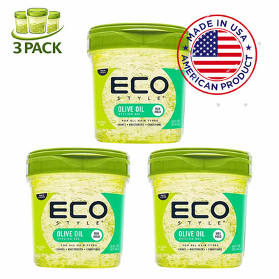 Eco Style Olive Oil Styling Gel 16oz 473ml   3 Pack | Alcohol Free Max Hold