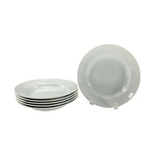 Crate & Barrel Rimmed Soup or Pasta Bowls Set Of 6 Made in Japan White Porcelain