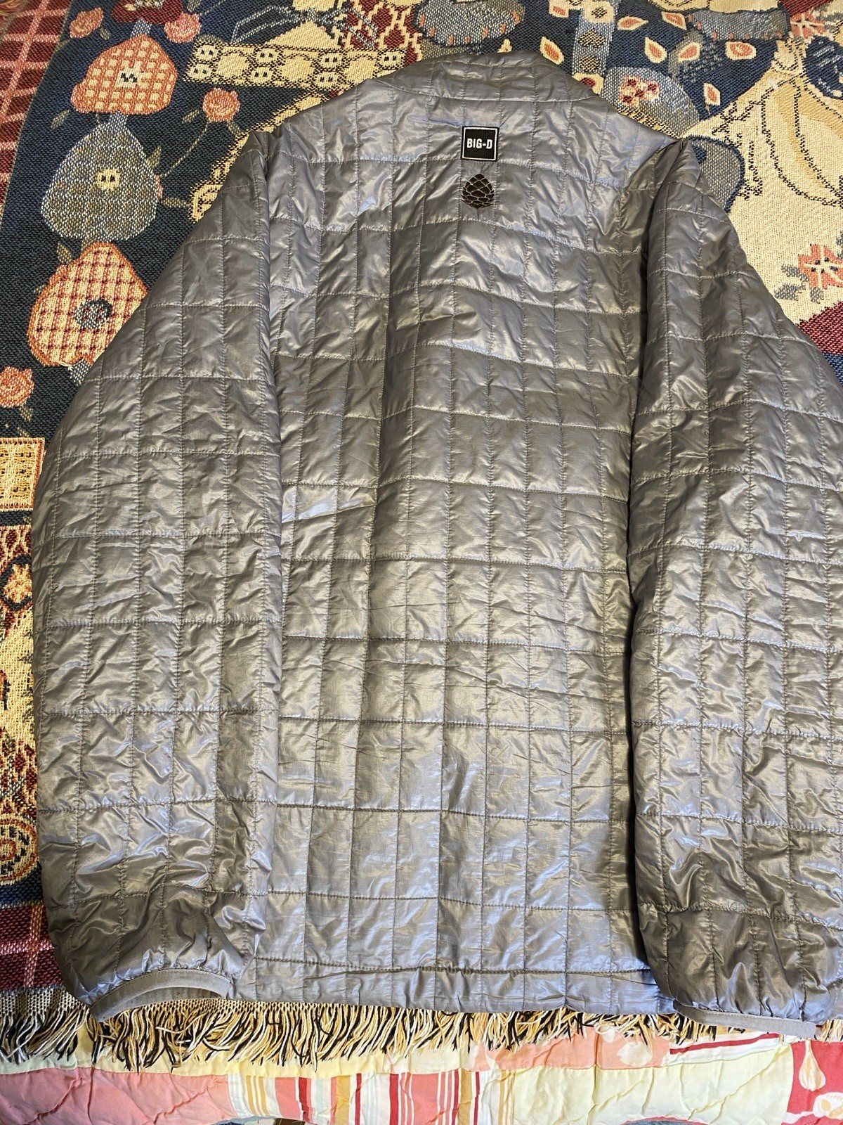 Stio Quilted Jacket L Gray Insulated Full Zip Puffer Outerwear Big D Patch