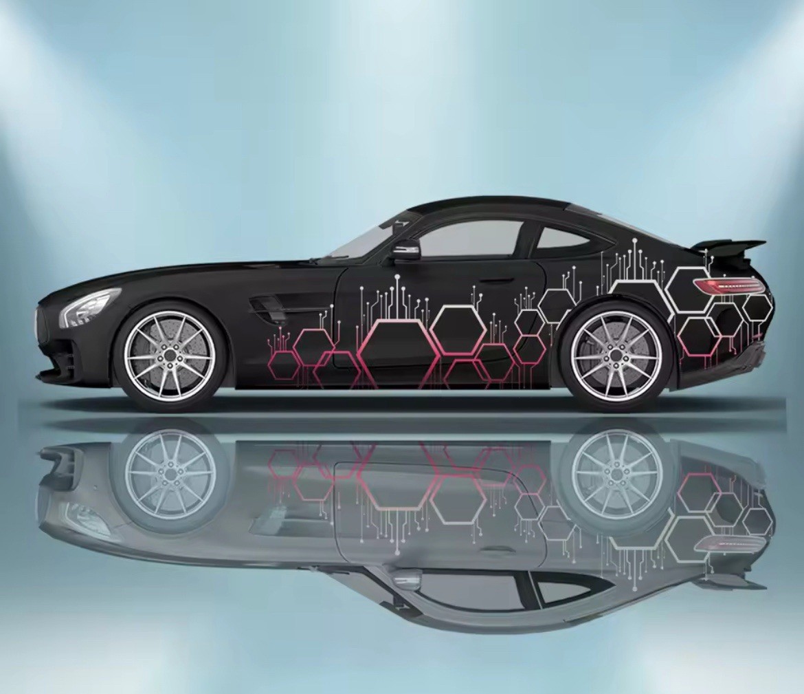 Hexagon Honeycomb Pattern Sticker Body Side Waist Line Vinyl Decals For Car Door