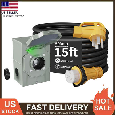 50 Amp 15FT Generator Cord and Power Inlet Box NEMA 14-50P Male to SS2-50R STW