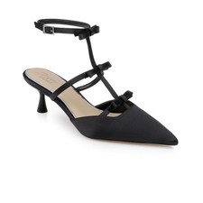 Women's Jewel Badgley Mischka Elisabetta Bow Pointed Toe Pumps Black Satin