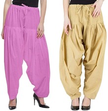 Women's Pure Cotton Plain Semi Patiala Salwar Pant Beige  Baby Pink Pack 2Pcs