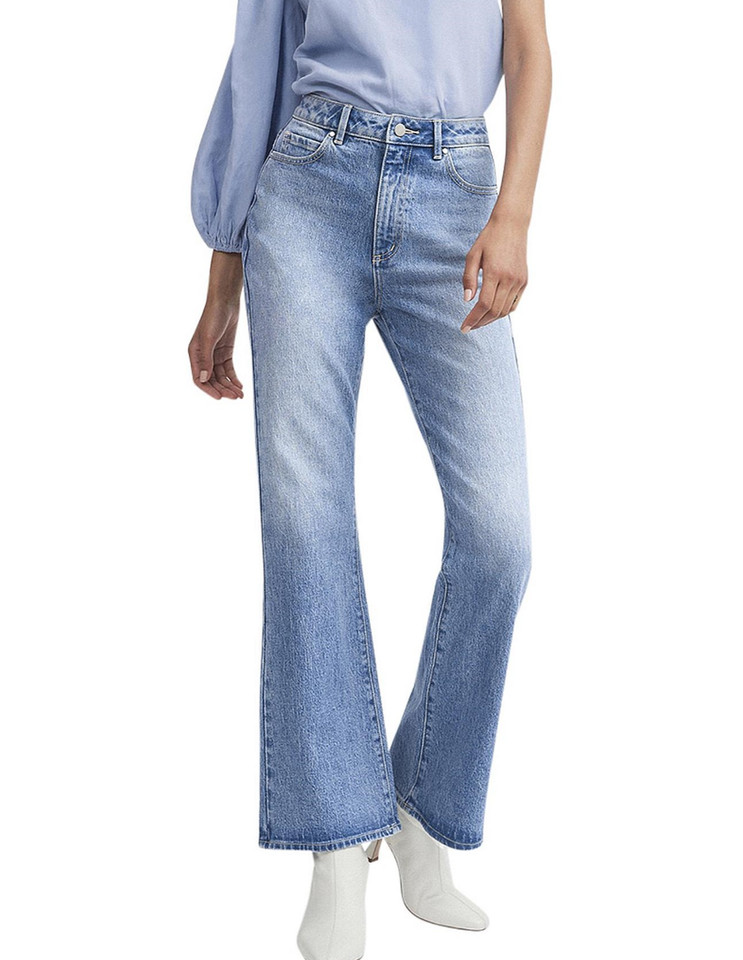Witchery womens Thea Flare Jeans size 8 blue denim no stretch has pockets zip up