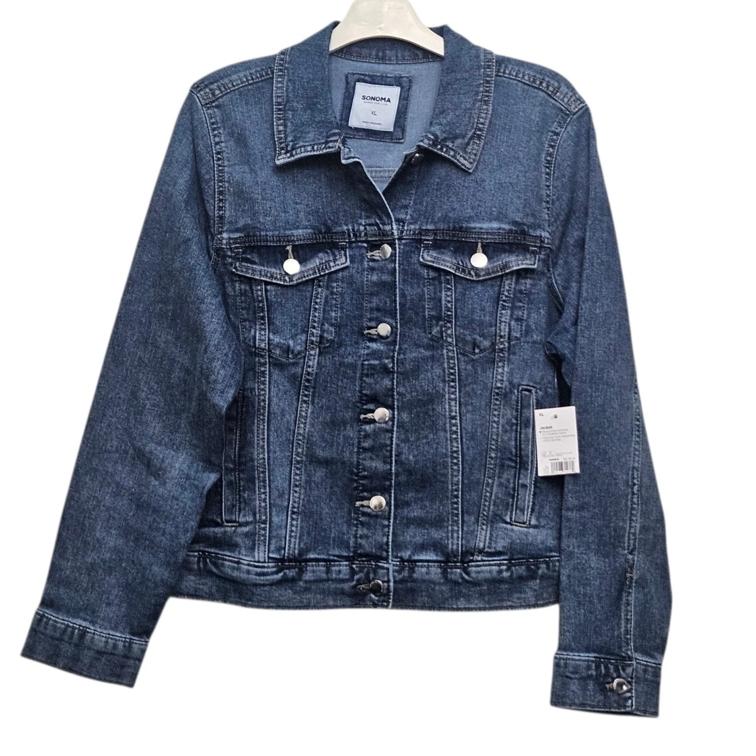 Sonoma Denim Jacket Womens XL Blue Button Front Trucker Classic Casual Festival