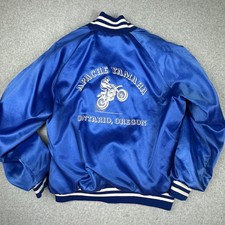 Vintage Apache Yamaha Ontario Oregon Satin Bomber Jacket Blue Mens Large USA