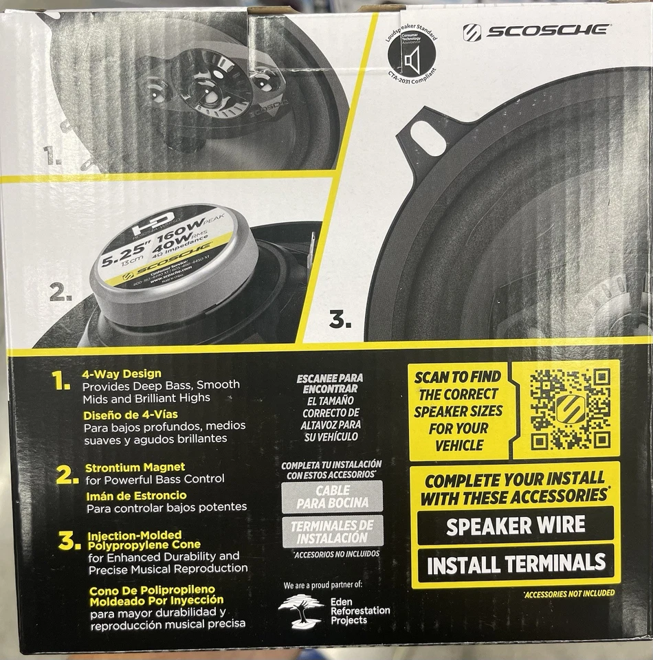 Juego de altavoces Scosche HD5254A-WM1SD 4 vías 5,25" HD con 160 vatios pico 40 vatios RMS Foto 3 de 3