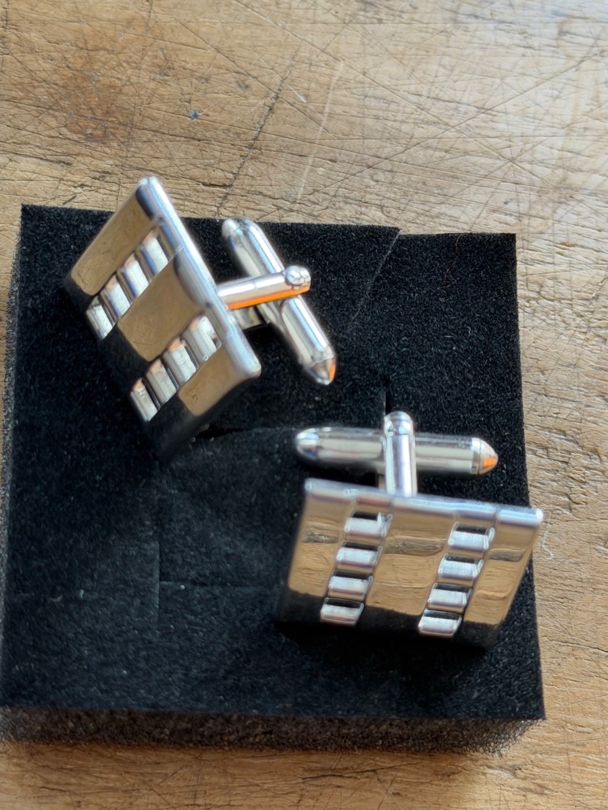 Silver-Toned Rectangular Cufflinks With Textured … - image 1