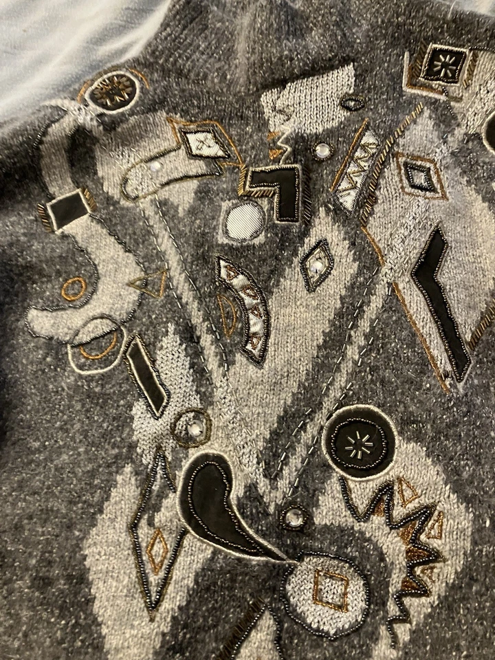 Винтажный Arlando женщин L серый пуловер свитер бисер, шелк, нейлон и ангора - Изображение 3 из 4