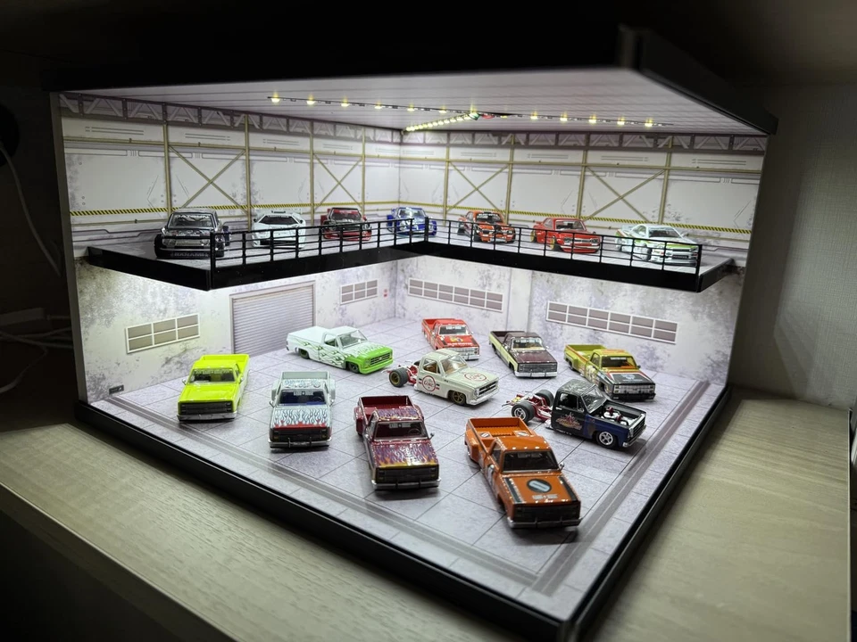 Diorama 1:64 Parking Lot Model LED Lighting Diecast Garage Scene Display Case US - Image 2 of 4