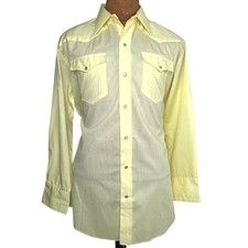 VTG Mesquite Western Shirt 16.5-32 Men Pearl Snap Long Sleeve Yellow USA Made