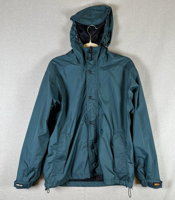 VTG REI GORETEX Outdoor Rain Jacket Green Size Mens XS Hooded Waterproof *STAIN