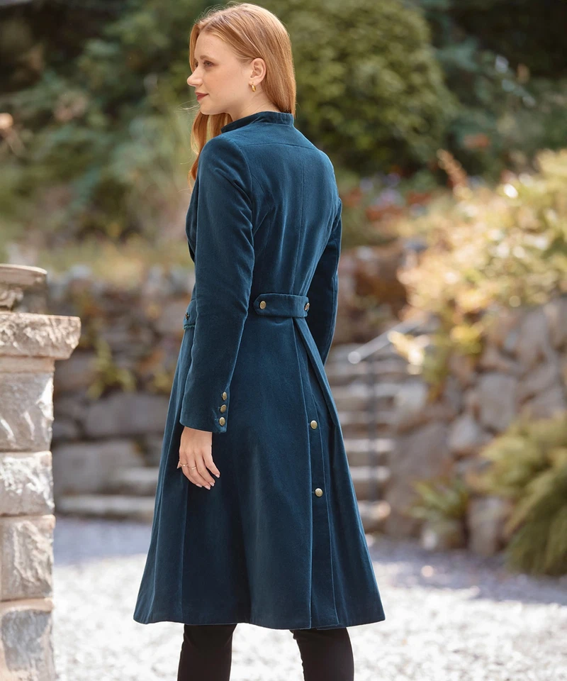 Joe Browns Womens Mandarin Collar Longline Military Moleskin Coat Green - Image 4 of 4