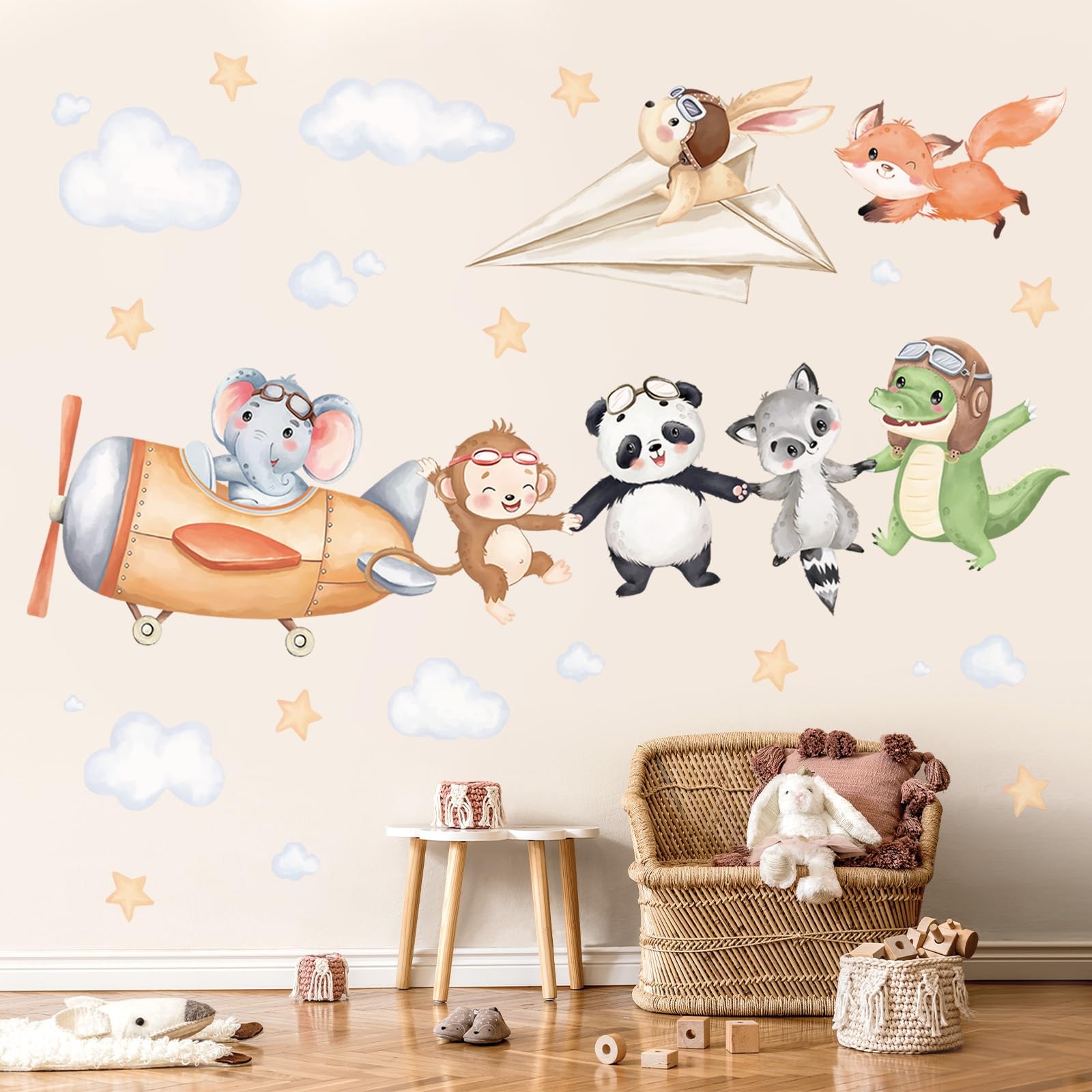 Stickers muraux animaux avion pour décorer la salle de jeux