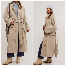 Free People Alma Duffle Coat Gray Tassel Long Length Size Medium MISSING BELT