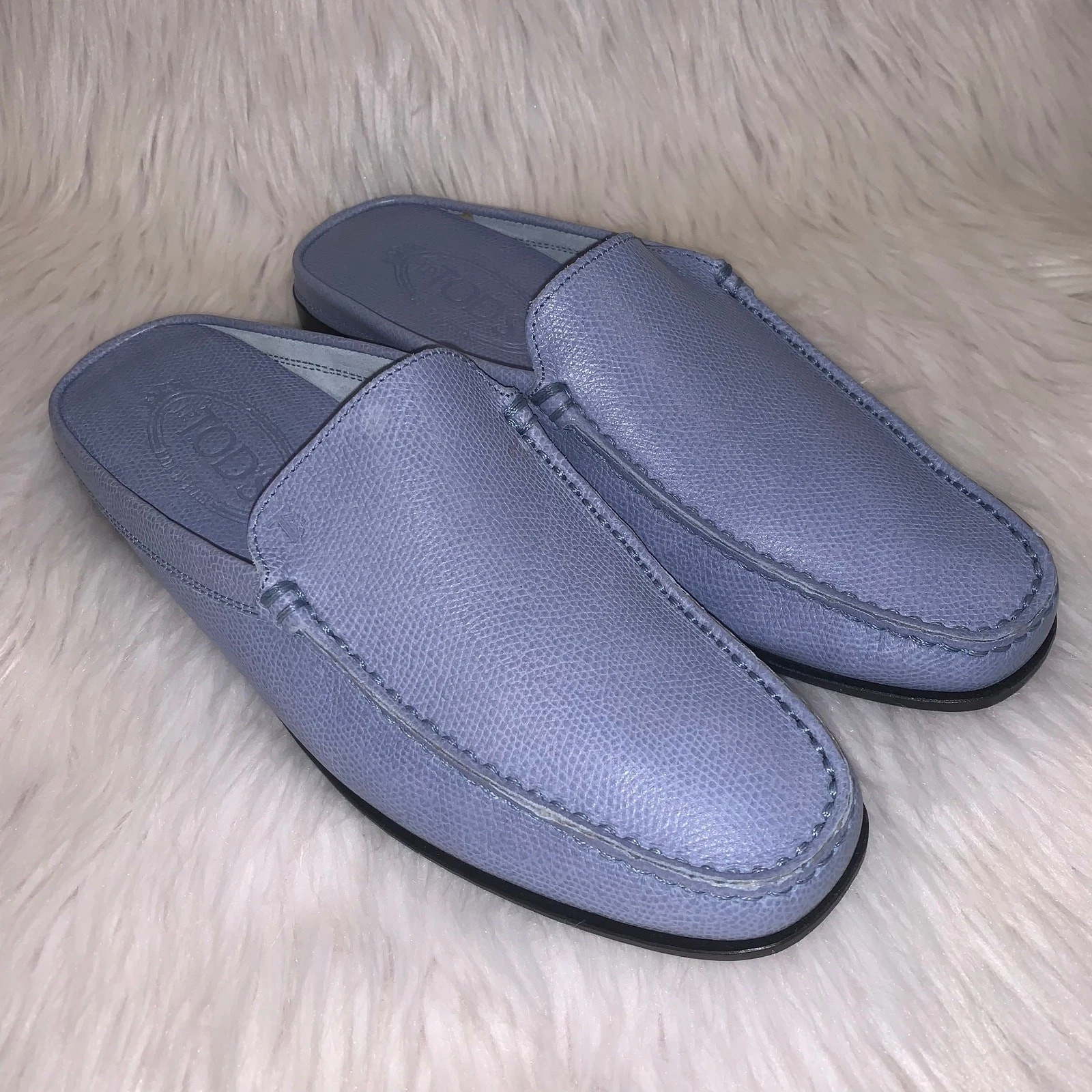 TOD’S TODS Mocassini Mules in pelle con schienale senza schienale blu taglia 8 5