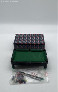 Miniature Billiards Pool Table Set Desktop Game Cues Balls Original Box Vintage