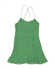 Zara Womens Sundress UK 12 Medium Green Floral Viscose EA89