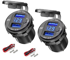 2PCS 12V-24V Dual USB A Port Fast Car Charger Power Socket Outlet LED Voltmeter