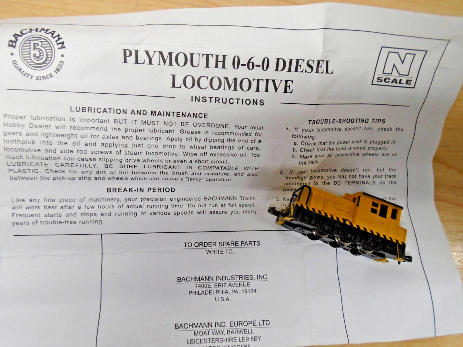 Bachman N Scale 60089 MDT Plymouth Diesel Loco Runs/Lights NMRA Couplers OB