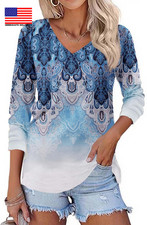 Womens Long Sleeve T Shirts V Neck Soft Basic Tee Loose Fit Casual Tops Winter C