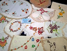 Bulk #5 Vintage 12 Hand Embroidered Linens - Centrepieces & sets - to Use