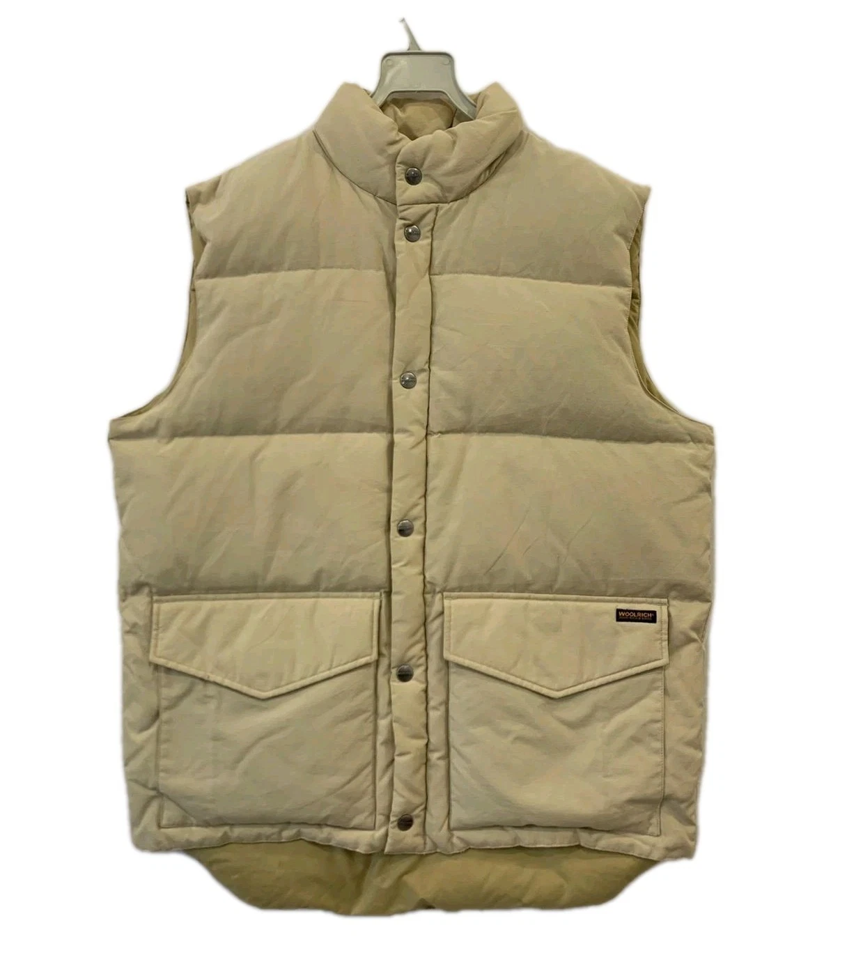 Woolrich John Rich &Bros Down Puffer Vest Mens M Beig Snap Front Outdoor USA#207