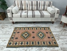 Vintage Turkish Rug Handmade Wool Low Pile Area Rug 3.1x4.8 Ft Bedroom