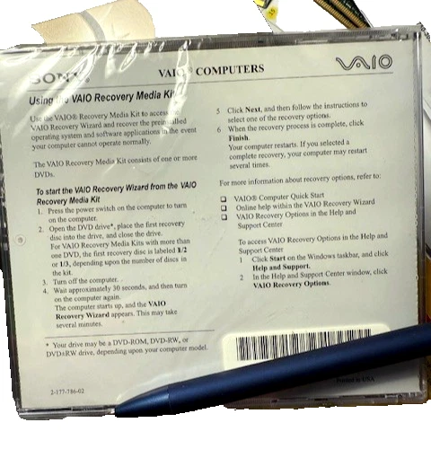 SONY VAIO System Recovery DVD VGC-RB40 P/B Series - NEW IN SEALED CASE - Image 3 of 3