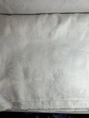White Daisy Damask Fabric Tablecloth