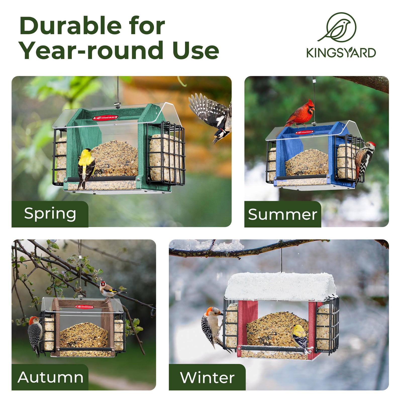 Hopper Bird Feeder for Outdoors Hanging Recycled Plastic Double Suet with Clear