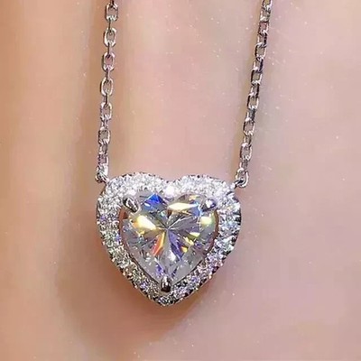 8mm Herzschliff Moissanit Heiligenschein Hochzeit Anhänger 14K Weißgold plattiert 18'' Kette