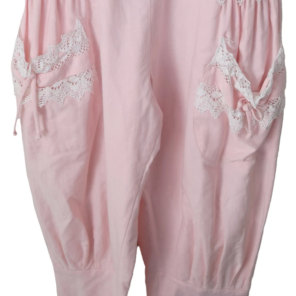 罕见复古 NORMA KAMALI 1980 年代腮红粉色棉维多利亚风格蕾丝连身裤 — 第 4/4 张图片